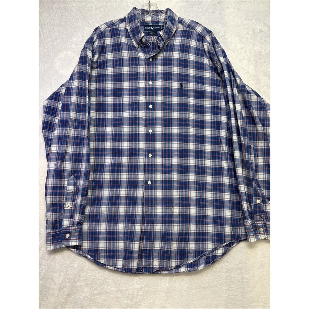 Ralph Lauren Blake Blue & Red Plaid Long Sleeve Button Up Shirt Size XL